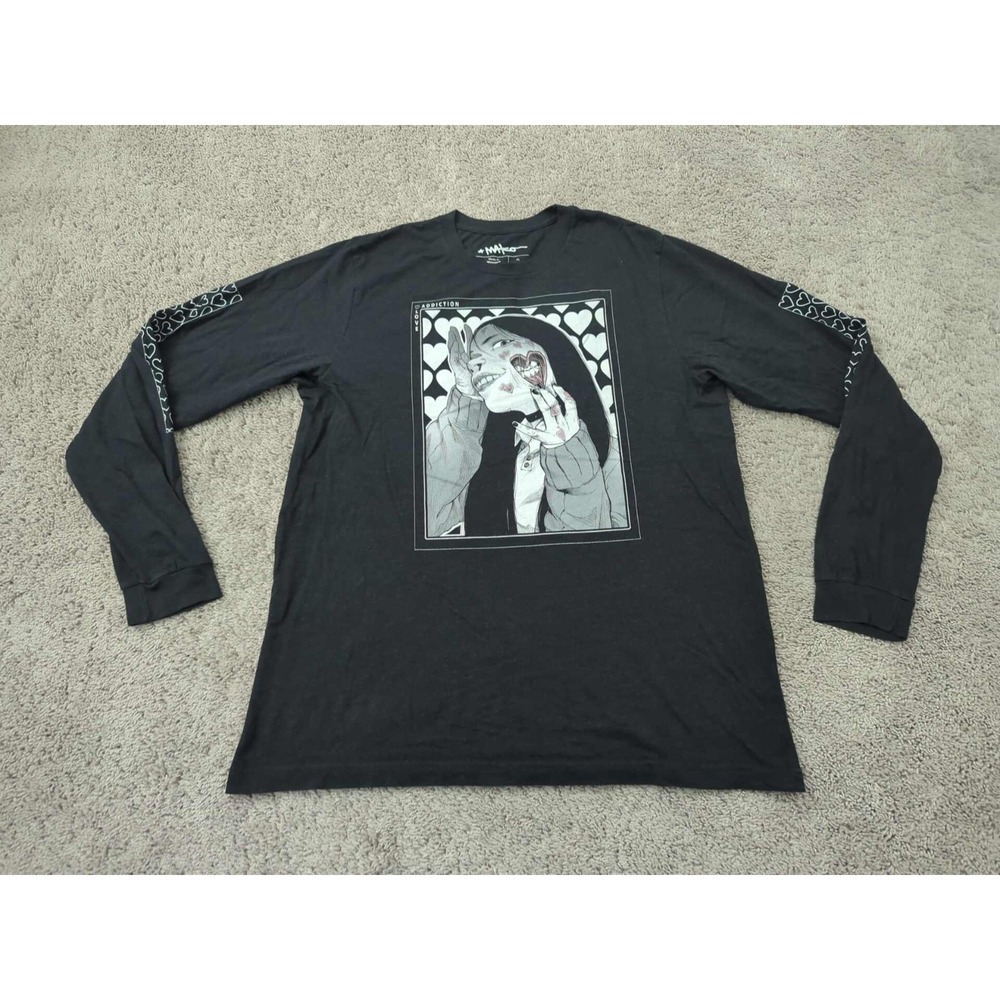 Mako Shirt Mens XL Black Long Sleeve "Love Addiction" Anime Horror Goth Manga‎